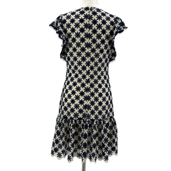 Shoshanna Womens 6 Dress Kassia Mini Embroidered Floral Lace Navy Ivory - Picture 6 of 10